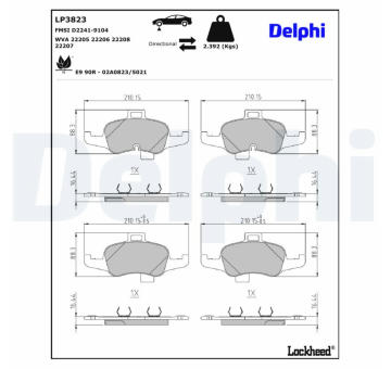 Sada brzdových destiček, kotoučová brzda DELPHI LP3823