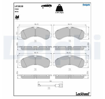 Sada brzdových destiček, kotoučová brzda DELPHI LP3828