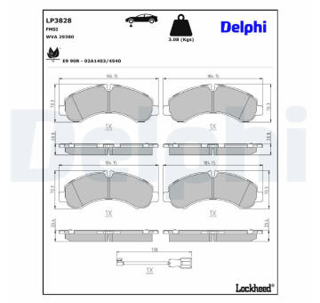 Sada brzdových destiček, parkovací brzda DELPHI LP3828