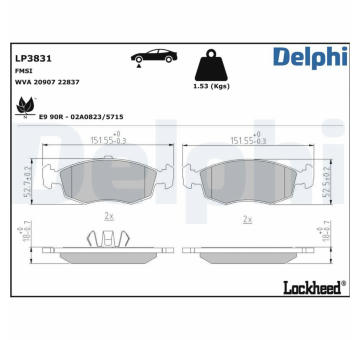 Sada brzdových destiček, kotoučová brzda DELPHI LP3831