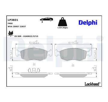 Sada brzdových destiček, kotoučová brzda DELPHI LP3831