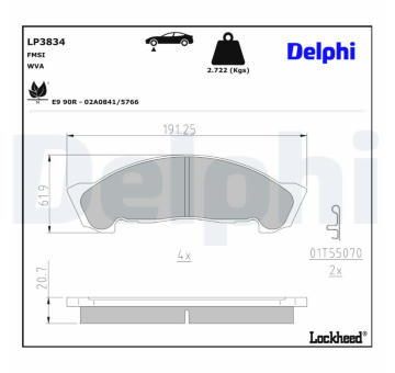 Sada brzdových destiček, parkovací brzda DELPHI LP3834