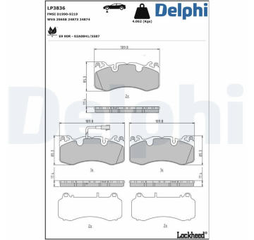 Sada brzdových destiček, kotoučová brzda DELPHI LP3836