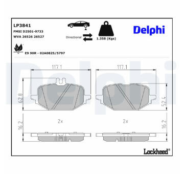 Sada brzdových destiček, kotoučová brzda DELPHI LP3841