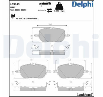 Sada brzdových destiček, kotoučová brzda DELPHI LP3843