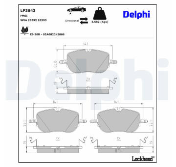 Sada brzdových destiček, kotoučová brzda DELPHI LP3843