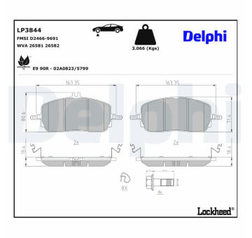 Sada brzdových destiček, kotoučová brzda DELPHI LP3844