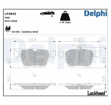 Sada brzdových destiček, kotoučová brzda DELPHI LP3845