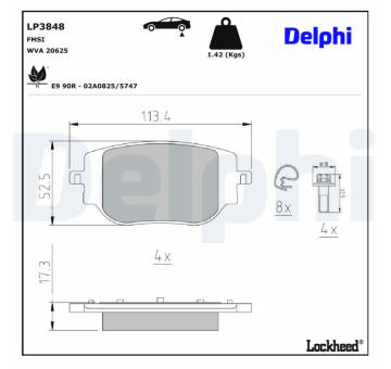 Sada brzdových destiček, kotoučová brzda DELPHI LP3848