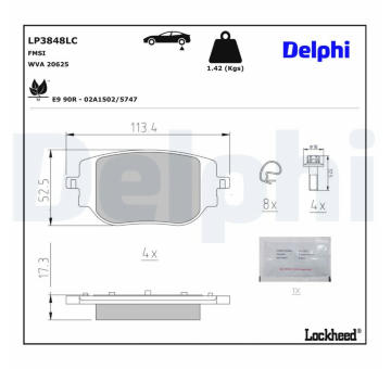 Sada brzdových destiček, kotoučová brzda DELPHI LP3848LC