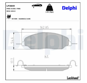 Sada brzdových destiček, kotoučová brzda DELPHI LP3849