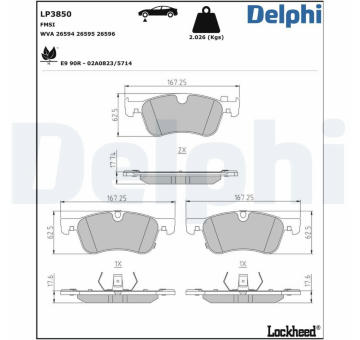 Sada brzdových destiček, parkovací brzda DELPHI LP3850