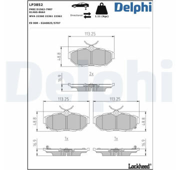 Sada brzdových destiček, kotoučová brzda DELPHI LP3852