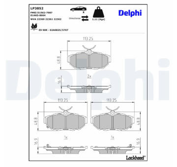 Sada brzdových destiček, kotoučová brzda DELPHI LP3852
