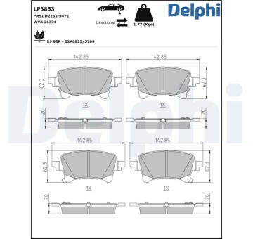 Sada brzdových destiček, kotoučová brzda DELPHI LP3853
