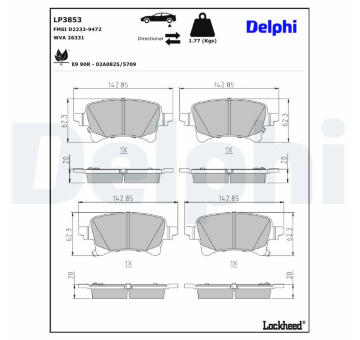 Sada brzdových destiček, kotoučová brzda DELPHI LP3853
