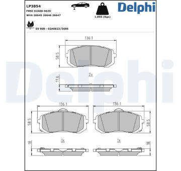 Sada brzdových destiček, kotoučová brzda DELPHI LP3854