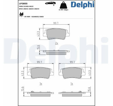 Sada brzdových destiček, kotoučová brzda DELPHI LP3855