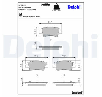 Sada brzdových destiček, kotoučová brzda DELPHI LP3855