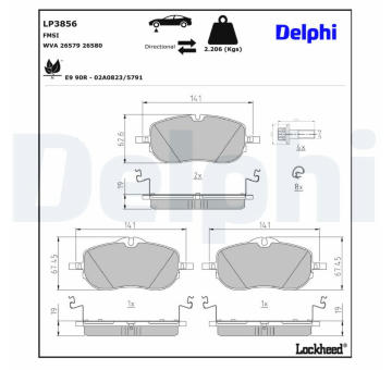 Sada brzdových destiček, kotoučová brzda DELPHI LP3856