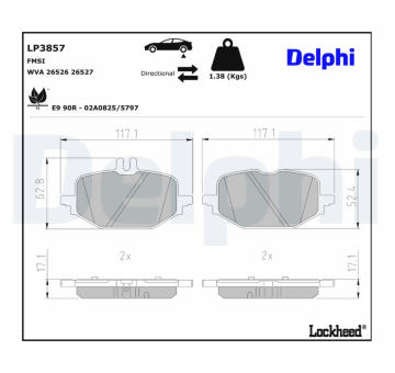 Sada brzdových destiček, kotoučová brzda DELPHI LP3857
