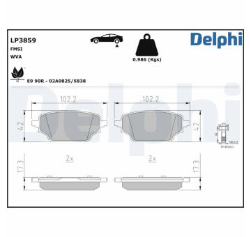 Sada brzdových destiček, kotoučová brzda DELPHI LP3859