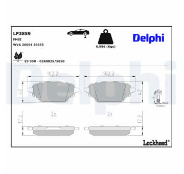 Sada brzdových destiček, kotoučová brzda DELPHI LP3859
