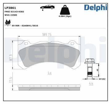 Sada brzdových destiček, kotoučová brzda DELPHI LP3861