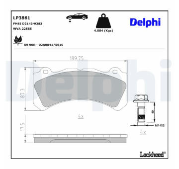 Sada brzdových destiček, kotoučová brzda DELPHI LP3861