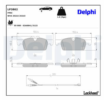 Sada brzdových destiček, kotoučová brzda DELPHI LP3862