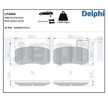 Sada brzdových destiček, kotoučová brzda DELPHI LP3866