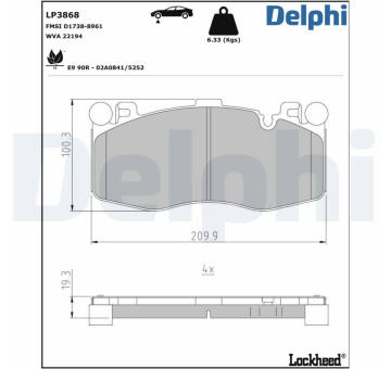 Sada brzdových destiček, kotoučová brzda DELPHI LP3868