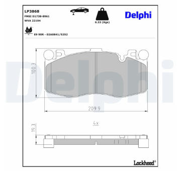 Sada brzdových destiček, kotoučová brzda DELPHI LP3868