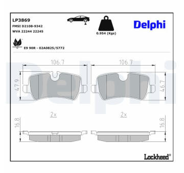 Sada brzdových destiček, kotoučová brzda DELPHI LP3869