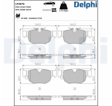 Sada brzdových destiček, kotoučová brzda DELPHI LP3870