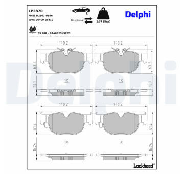 Sada brzdových destiček, kotoučová brzda DELPHI LP3870