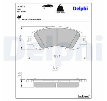 Sada brzdových destiček, kotoučová brzda DELPHI LP3871