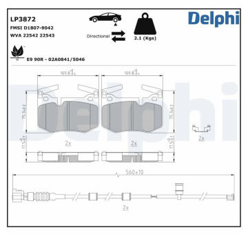 Sada brzdových destiček, kotoučová brzda DELPHI LP3872