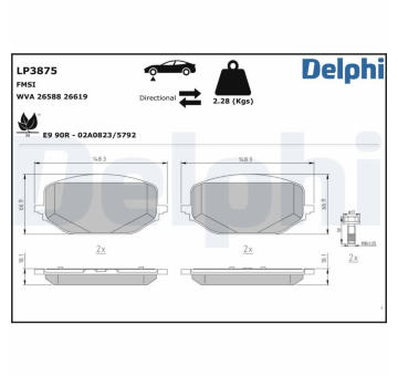 Sada brzdových destiček, kotoučová brzda DELPHI LP3875