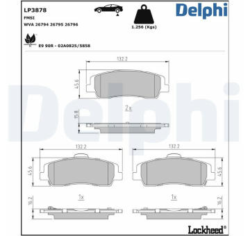 Sada brzdových destiček, kotoučová brzda DELPHI LP3878