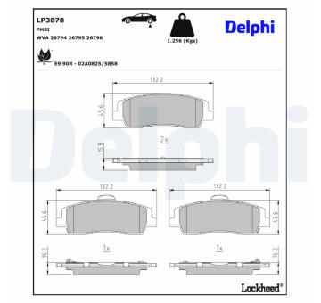 Sada brzdových destiček, kotoučová brzda DELPHI LP3878