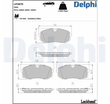 Sada brzdových destiček, kotoučová brzda DELPHI LP3879