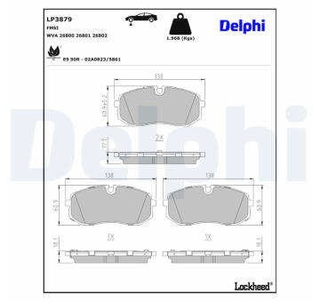 Sada brzdových destiček, kotoučová brzda DELPHI LP3879