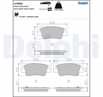 Sada brzdových destiček, kotoučová brzda DELPHI LP3880