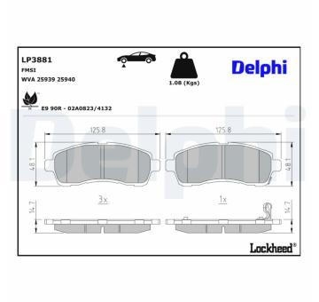 Sada brzdových destiček, parkovací brzda DELPHI LP3881