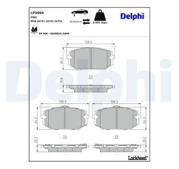 Sada brzdových destiček, kotoučová brzda DELPHI LP3904