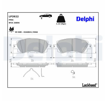 Sada brzdových destiček, kotoučová brzda DELPHI LP3922