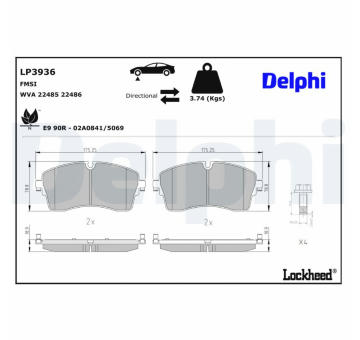 Sada brzdových destiček, kotoučová brzda DELPHI LP3936