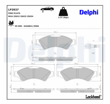 Sada brzdových destiček, kotoučová brzda DELPHI LP3937
