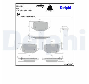 Sada brzdových destiček, kotoučová brzda DELPHI LP3940